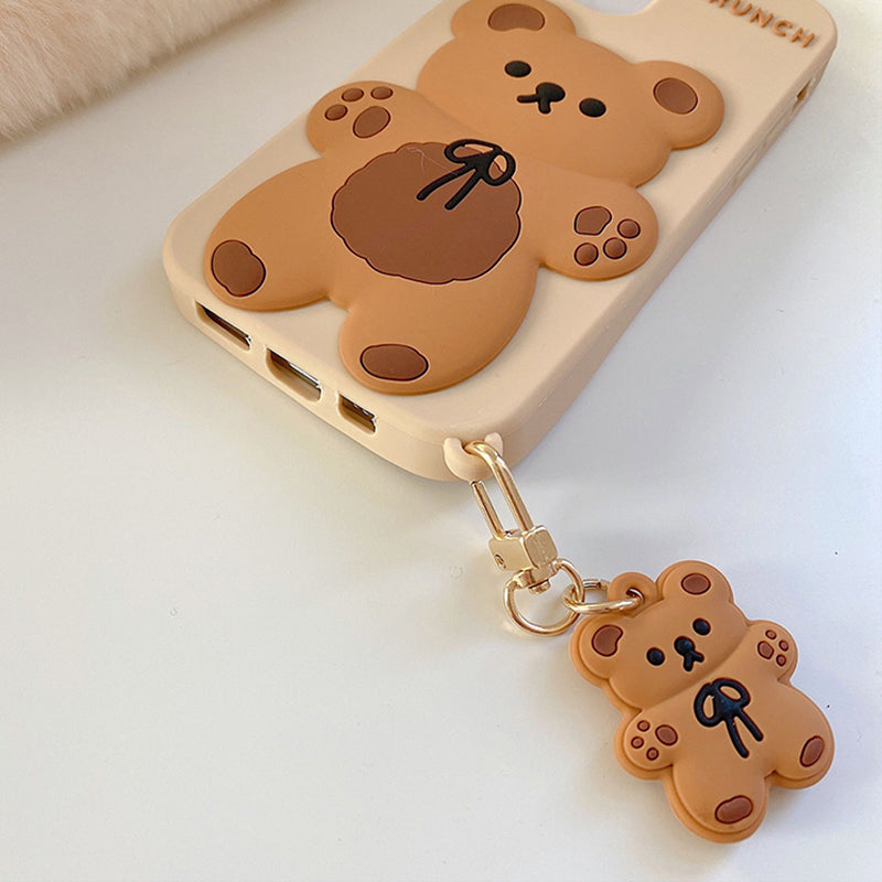 Cute Cartoon 3D Bear With Doll Pendant Soft Phone Case Back Cover for iPhone