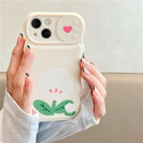 Cute Floral Flower Love Heart Slide Lens Camera Cover Protection Soft iPhone Case