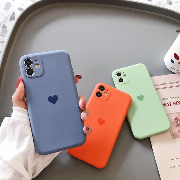 Candy Color Love Heart Camera Lens Protector Soft Silicone iPhone Case