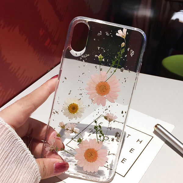 Real Dried Flower Transparent Soft Phone Case Back Cover for iPhone