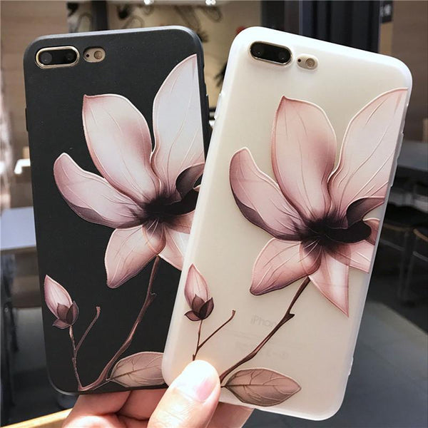 3D Relief Flower Luxury TPU Silicone Rubber Soft Phone Case Back Cover for iPhone