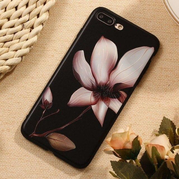 3D Relief Flower Luxury TPU Silicone Rubber Soft Phone Case Back Cover for iPhone